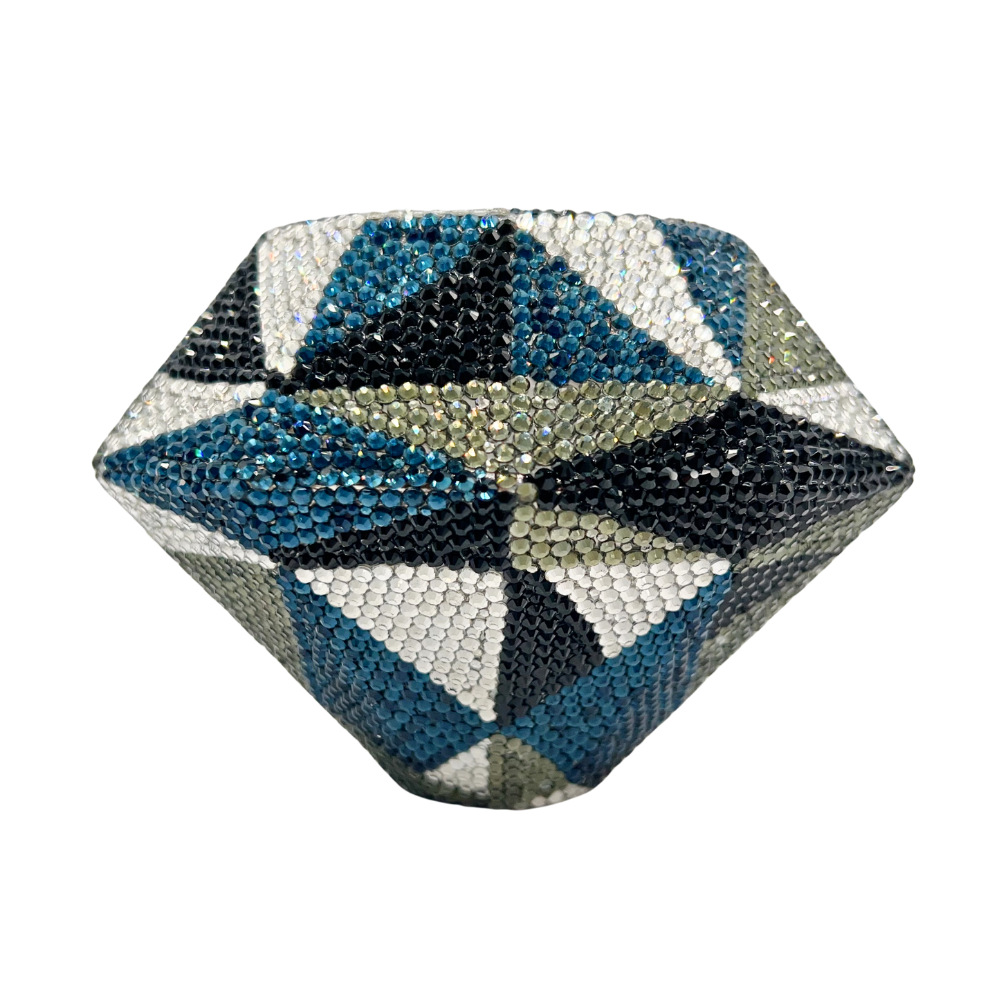 Túi clutch nữ cầm tay dạ tiệc đính kim cương hình khối đế bệt — Màu bạc, Màu đen chi tiết 3
