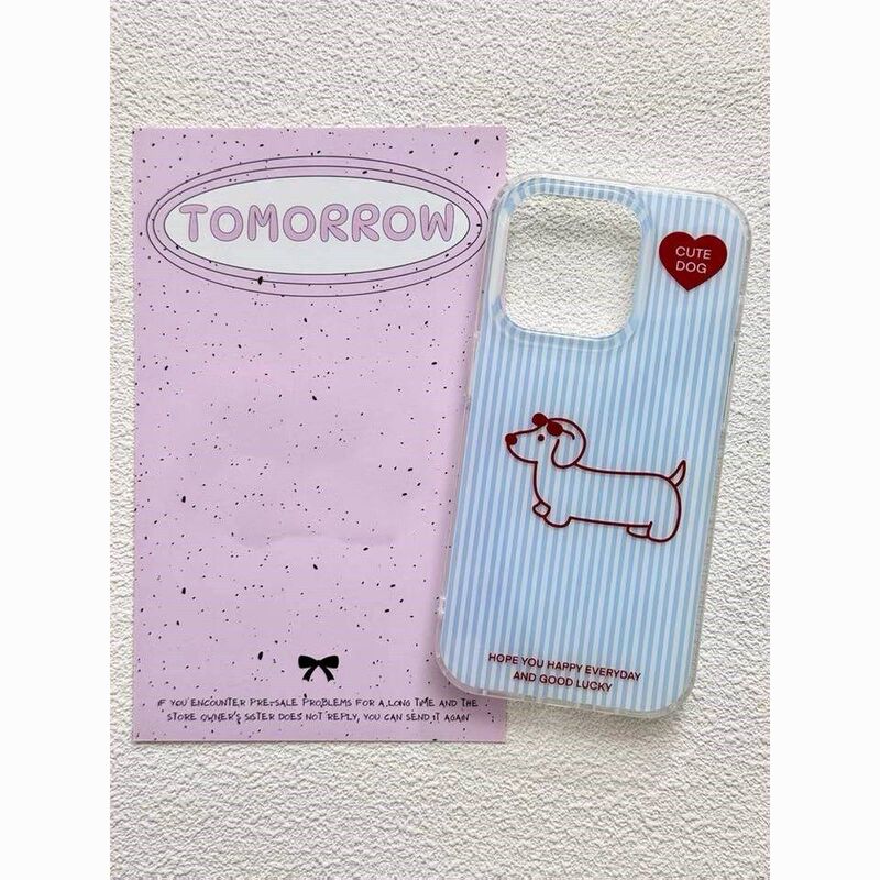 Blue Striped Dachshund iPhone 17 Pro Max Phone Case Suitable for Apple 16 Pro Max White Background Imd Cover 15