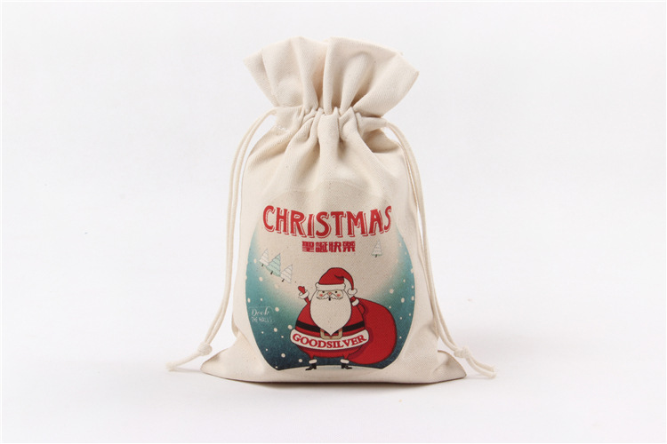 A245 logo printed canvas storage bag with drawstring closure, gift pocket, portable for Christmas packaging gifts Item Picture