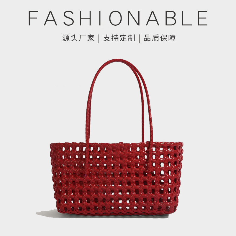 Korean-style designer hollow-woven basket bag, a unique beach bag, can be carried by hand, under the arm, or as a shoulder bag for women Korean-style designer hollow-woven basket bag, a unique beach bag, can be carried by hand, under the arm, or as a shoulder bag for women