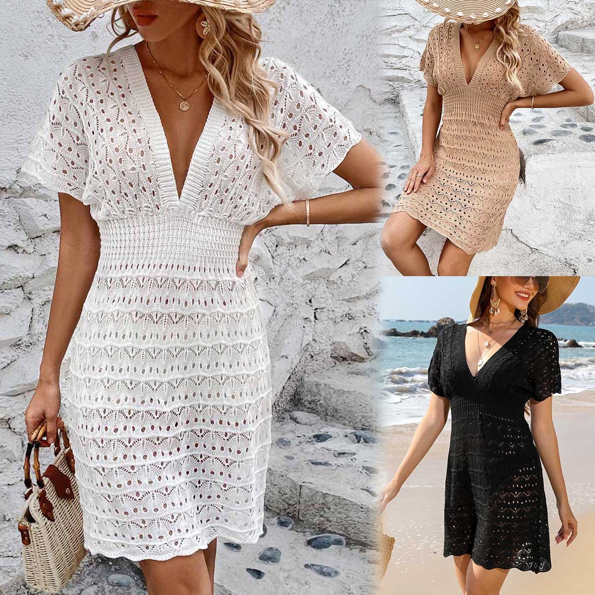 Mujeres Vestidos De Verano Estilo Simple Cuello En V Ahuecar Manga Corta Color Sólido Por Encima De La Rodilla A Diario Deportes display picture 1