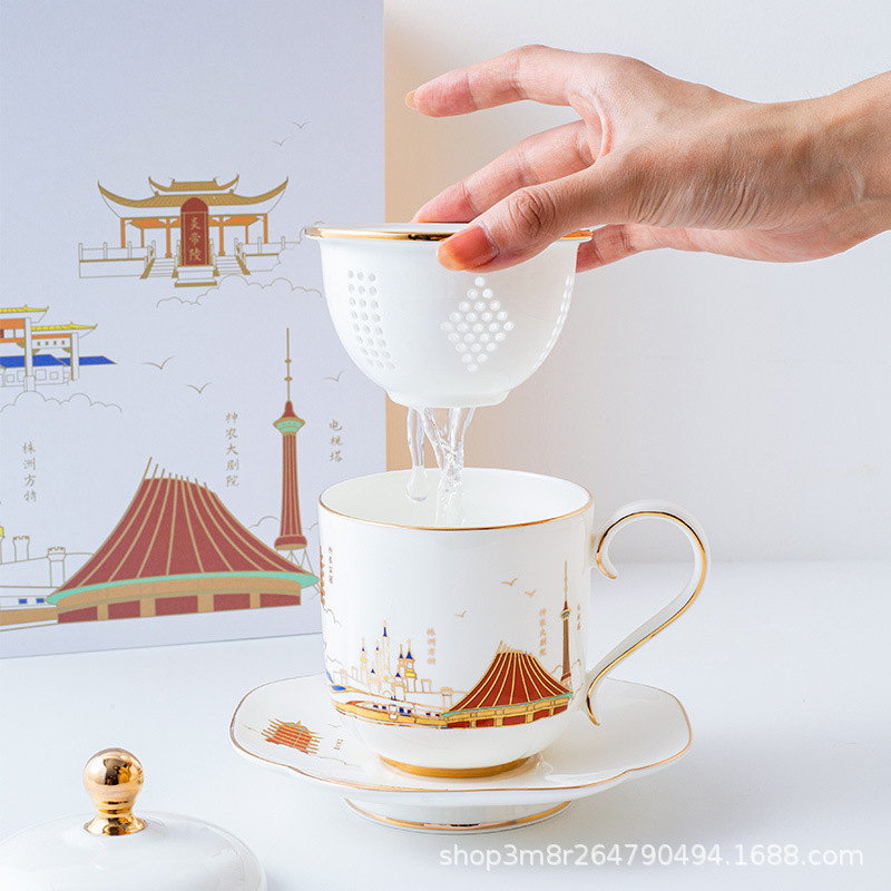 Tao Runhui regalos de negocios personalizados tazas de oficina de cerámica separación de té cubierta Wenchuang personalizado regalos de alta gama