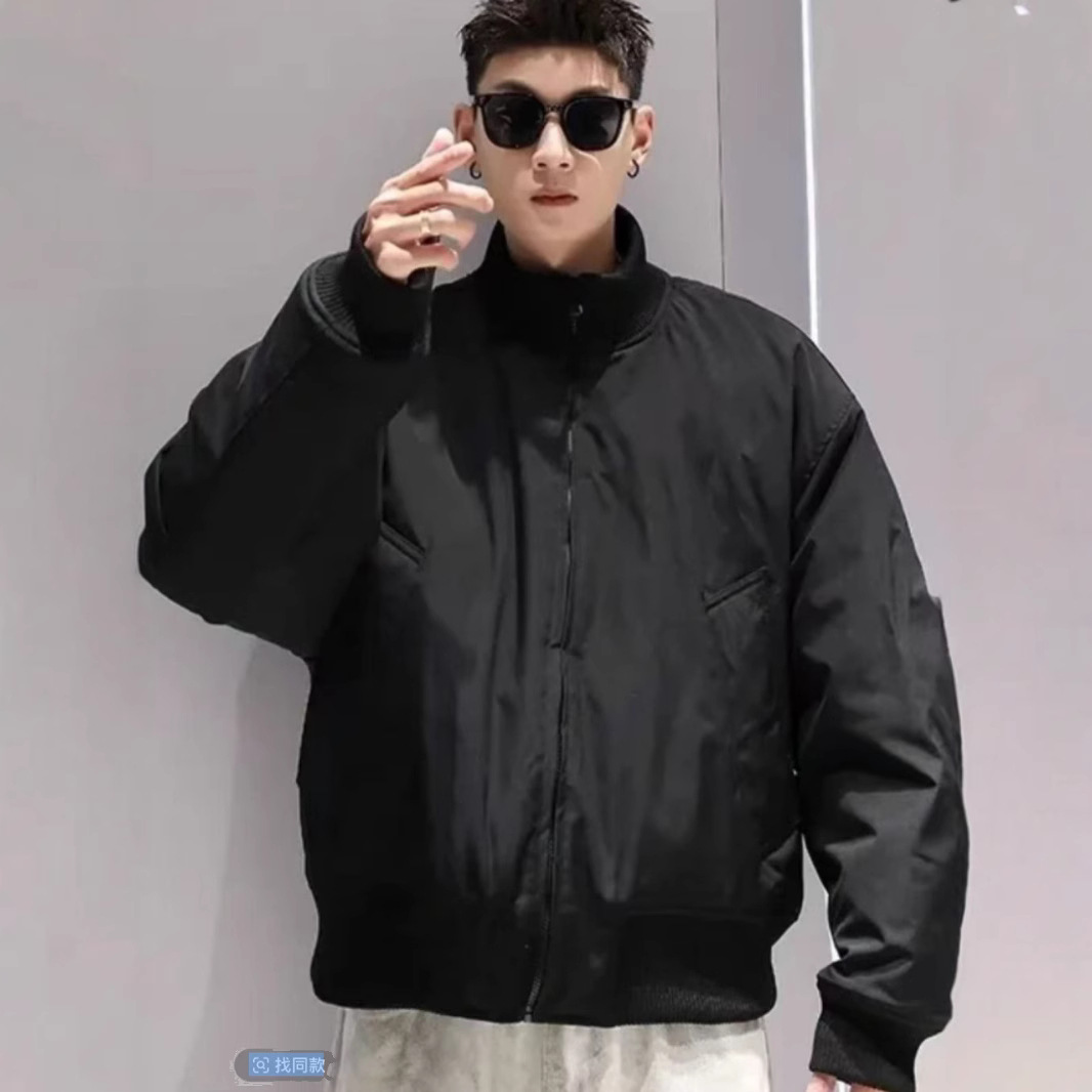 수직 칼라 미국식 폭격기 재킷 면화 패딩 의류 남성 겨울 툴링 패션 2024 새로운 올 매치 캐주얼 루즈 재킷