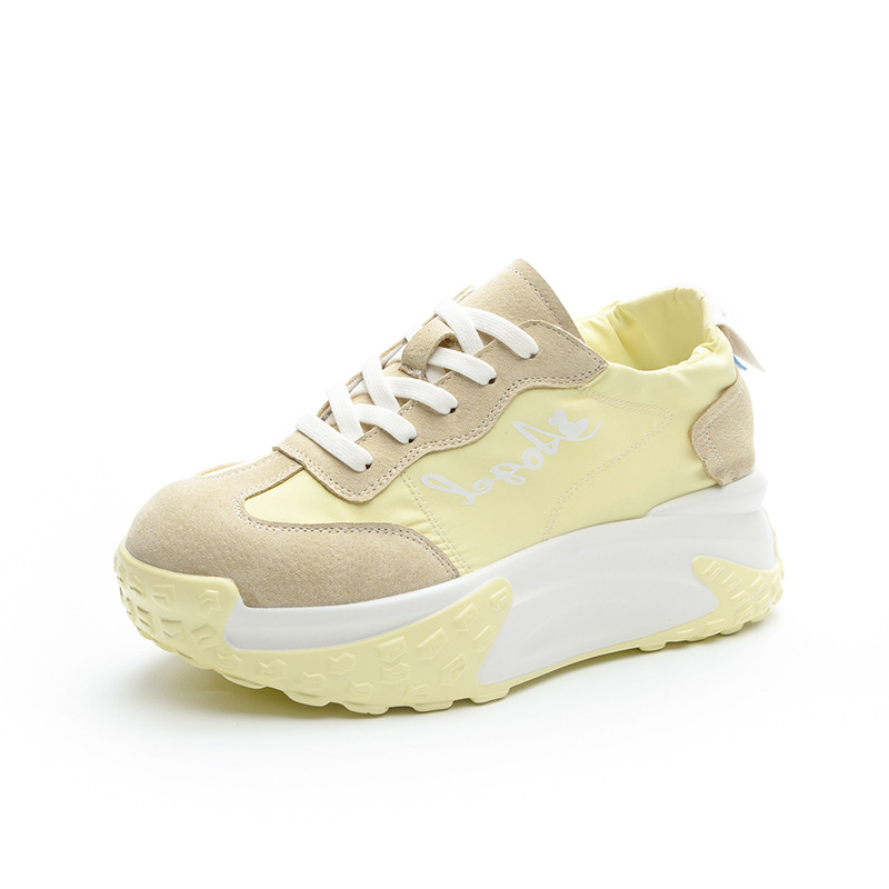 Giày sneaker chunky đế dày nữ mũi tròn tăng chiều cao mùa hè 2025 — M2376 màu vàng, M2376 màu be, M2376 màu xanh lam, M2376 màu hồng