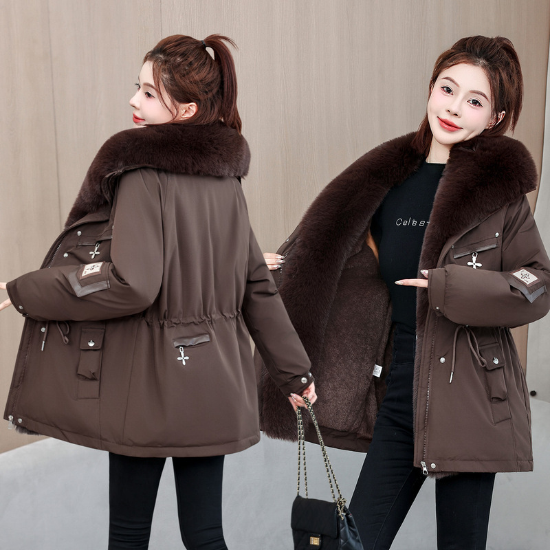 Women's parka winter 2026 new style, fleece-lined and thickened cotton jacket, fashionable and stylish winter coat for women