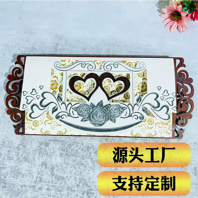 跨境高级感烫金贺卡创意激光镂空结婚请帖欧式木质商务请柬礼品卡
