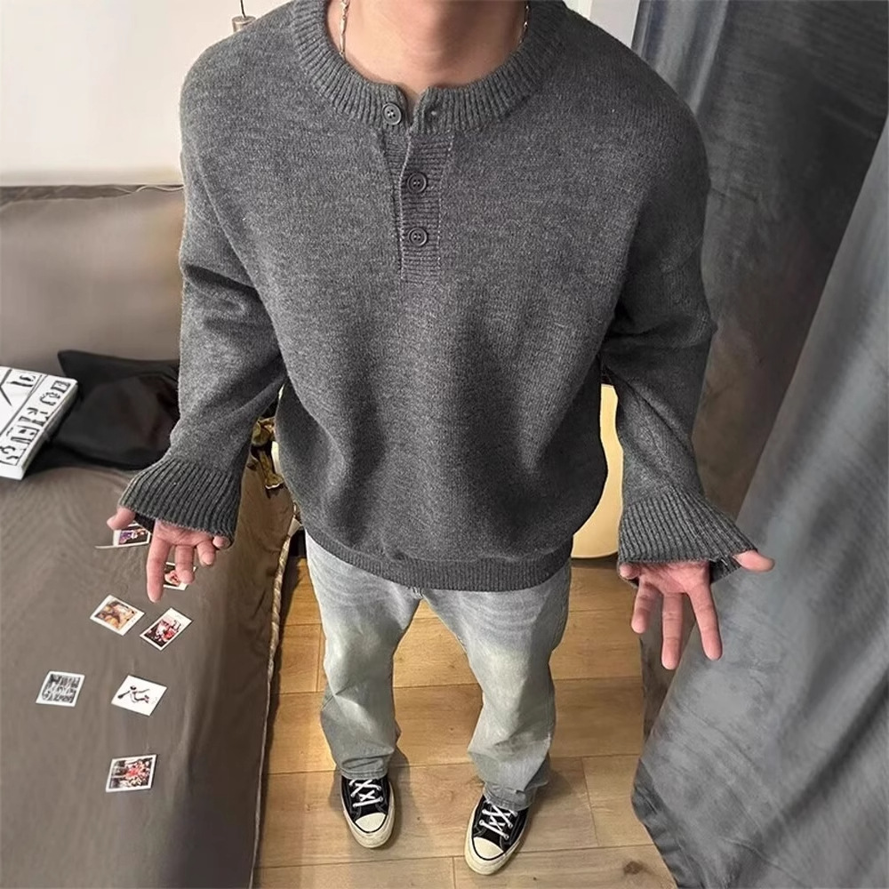 2025亨利领毛衣男款春秋休闲内搭打底衫美式痞帅男士针织衫秋冬款