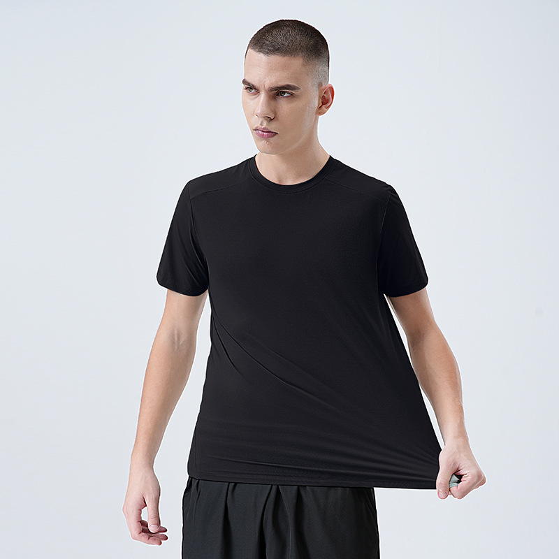 Camiseta de manga corta con cuello redondo para hombre, para comercio transfronterizo, para montañismo al aire libre, correr, que absorbe la humedad, de secado rápido, color sólido