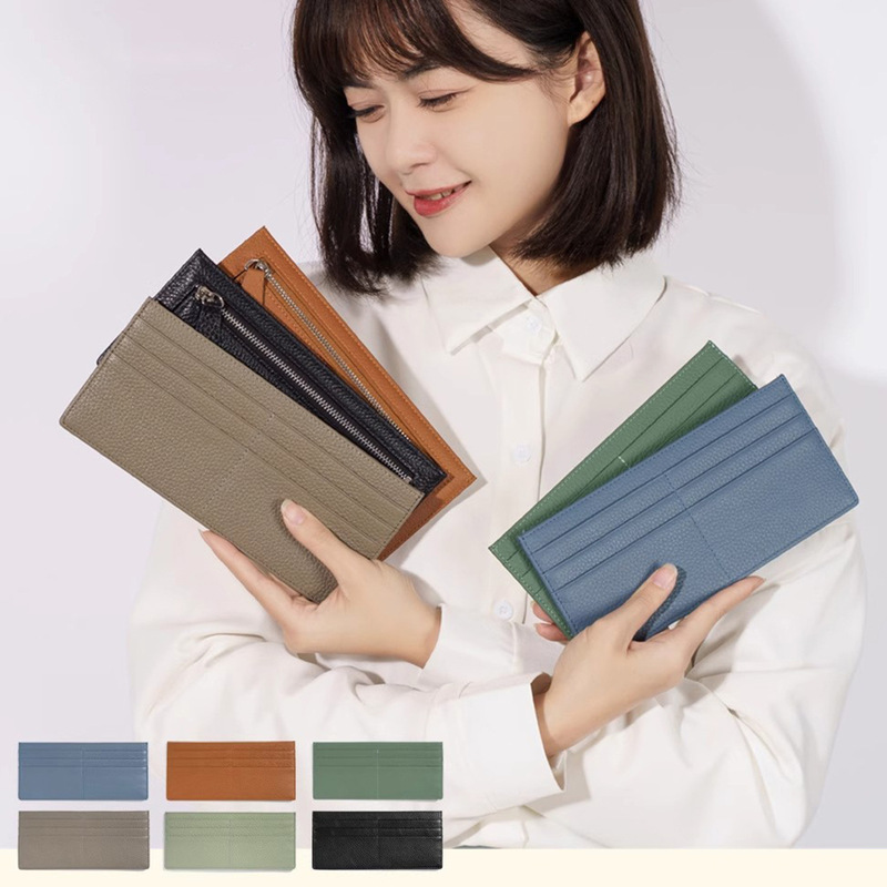 Litchi Pattern Women's Simple and Textured Long Card Holder, Women's Solid Color Coin Purse, Ultra-Thin Fashionable Design Coin Purse