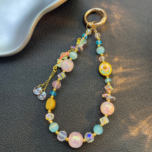 好运锦鲤手机链短款光变色水晶钥匙扣复古玫瑰精致包挂件女