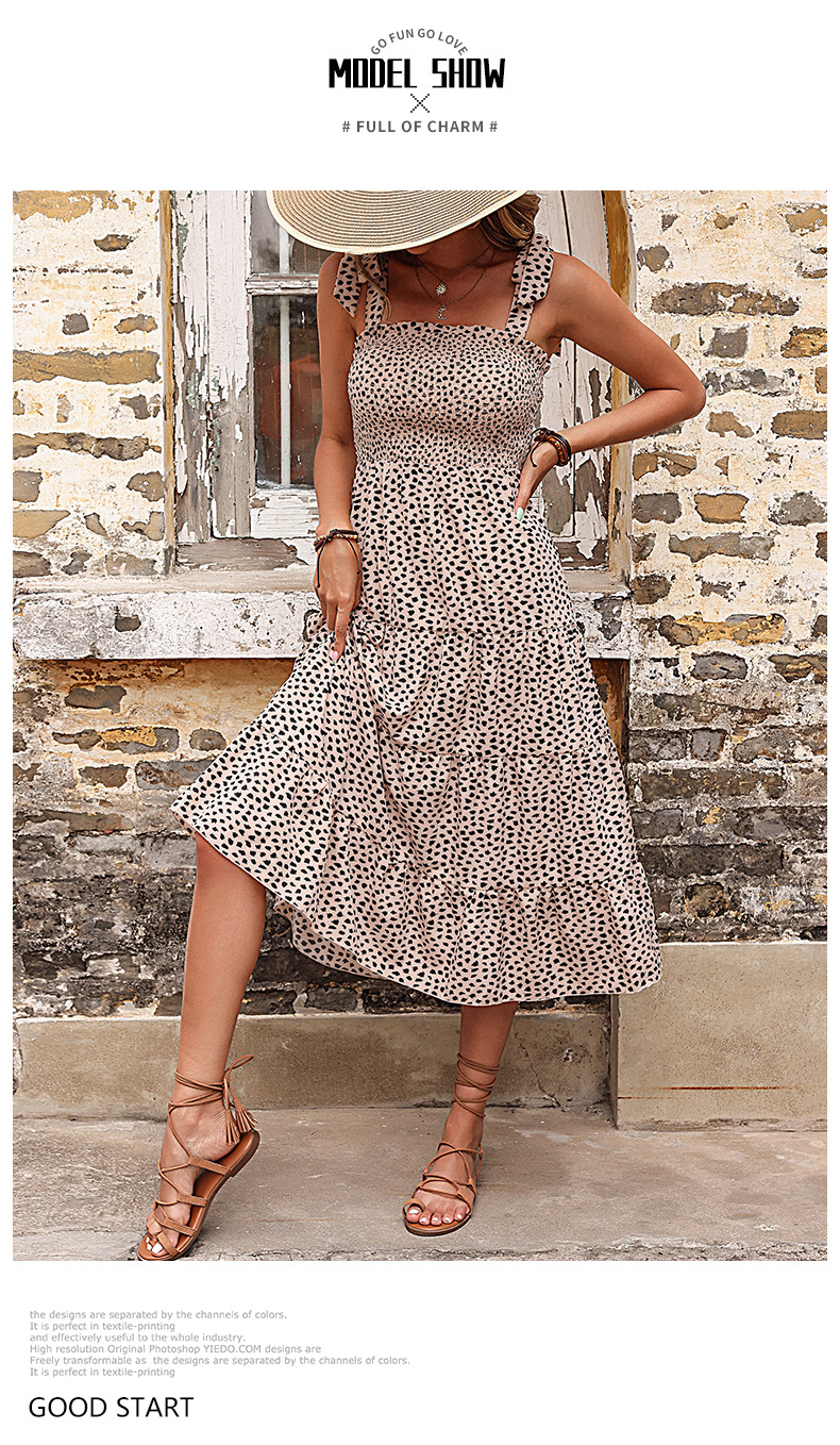 Leopard Print Bow Suspender Sleeveless Dress_voghion.com