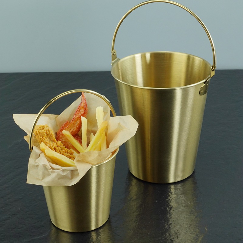 Creative popcorn bucket for commercial use, mini ice crystal small iron bucket french fries chicken snack bucket 304 stainless steel small carrying bucket