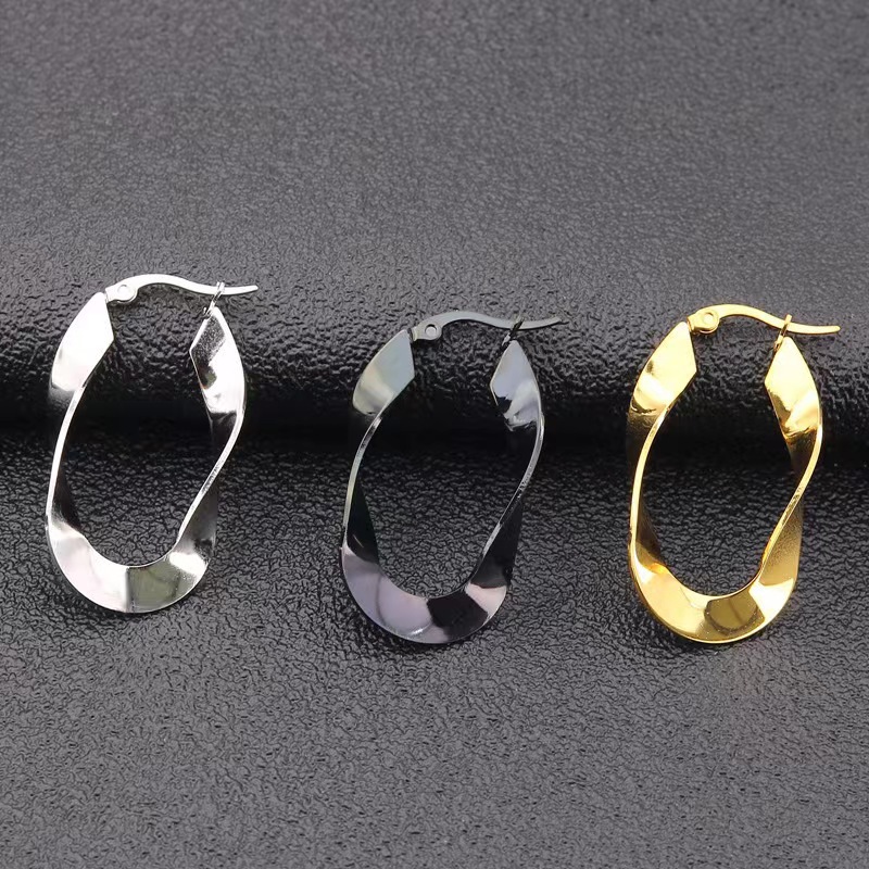 1 Pair Simple Style Irregular Plating Titanium Steel Hoop Earrings display picture 1