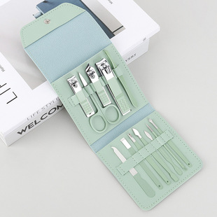 Folding bag 12-piece nail tools manufacturers portable manicure nail clippers set Matcha green nail clippers set