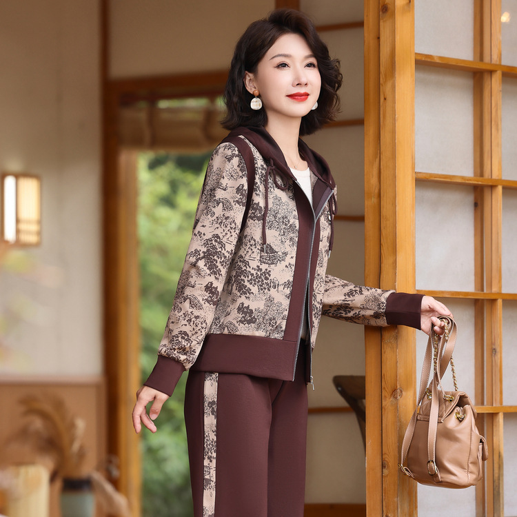 2025中老年时尚休闲女装两件套新款春秋季时尚洋气妈妈运动服套装|undefined