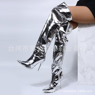 Foreign trade plus size over-the-knee boots pointed toe sexy stiletto heel high heels bright leather fashion long women's boots retro Martin boots