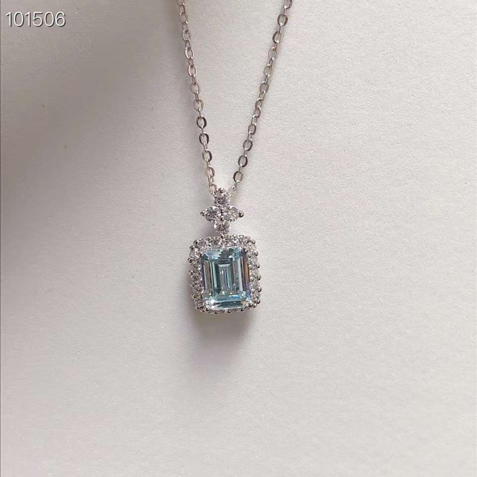 S925 Pure Silver One Pearl Necklace for Women, Unique Design, Light Blue Topaz Pendant, Chain Necklace Plated with 18k White Gold