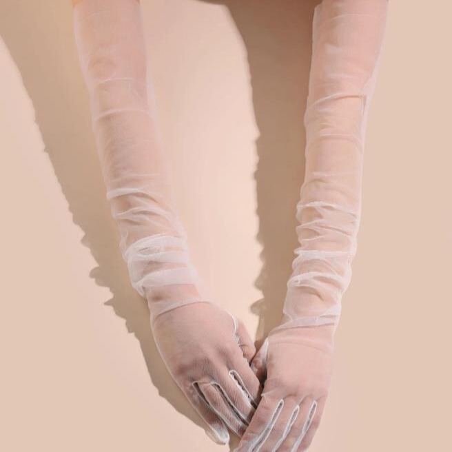 Thin Lace Mesh Bridal Wedding Dress Wedding Gloves Long Burgundy Black Covering Arm Pink Sleeve