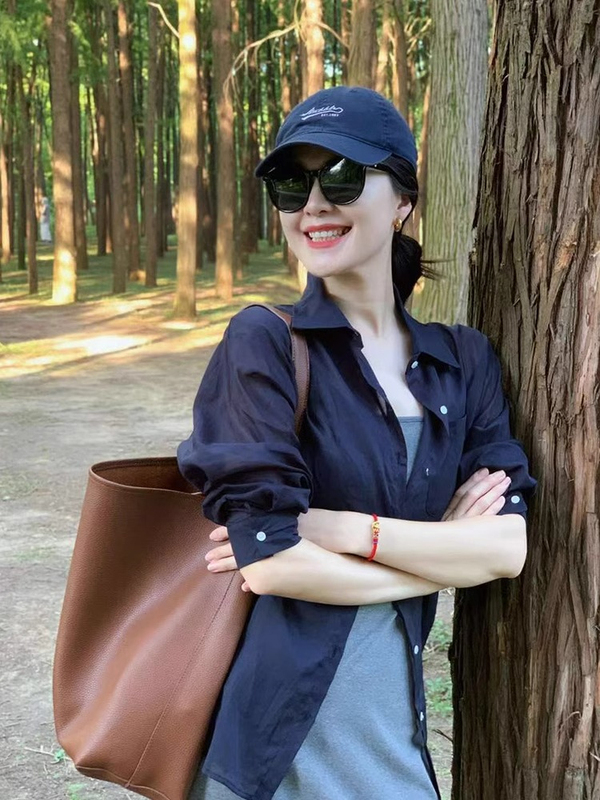 蓝色棉麻长袖防晒衬衣外套女春秋季法式小众翻领天丝衬衫上衣2025|undefined