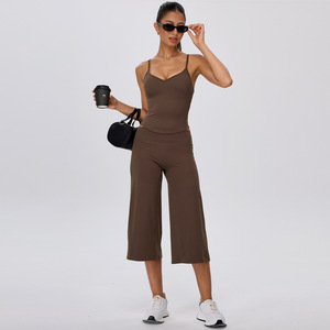 AYM043618 V-Neck High-Waist Wide-Leg Tummy-Control Yoga Set Aoyema wholesale