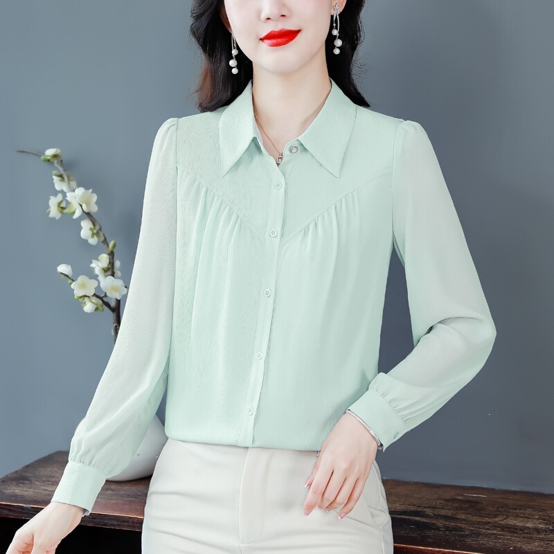 High-End French-Style Women's Long-Sleeve Shirt, 2026 Spring New Loose Versatile Top, Plus-Size Silk Blouse for Middle-Aged Women