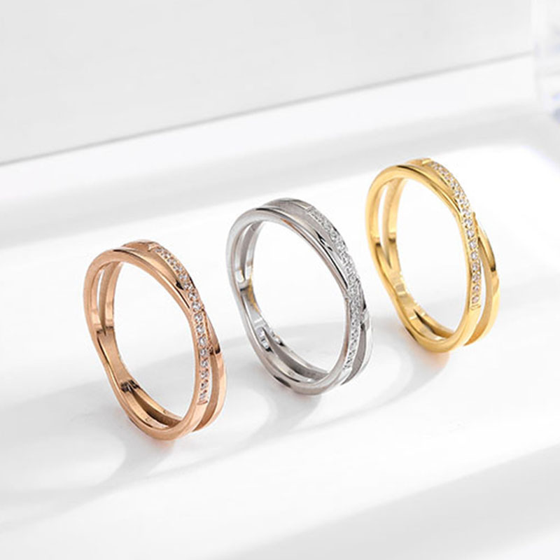 Japanese and Korean Temperament Cross Diamond-encrusted Titanium Steel Ring Women's Niche Design High-grade Stainless Steel Ring Internet Fashion Jewelry