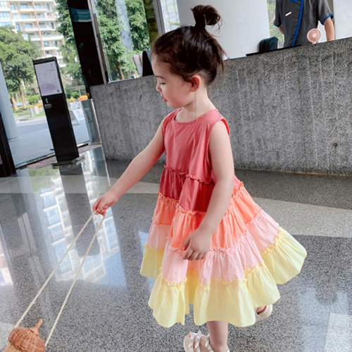 Girls' Skirt Rainbow Gradient Sleeveless Backless Dress Summer 2024 New Model Foreign Trade Children's Clothing Dropshipping 3-8 Years Old