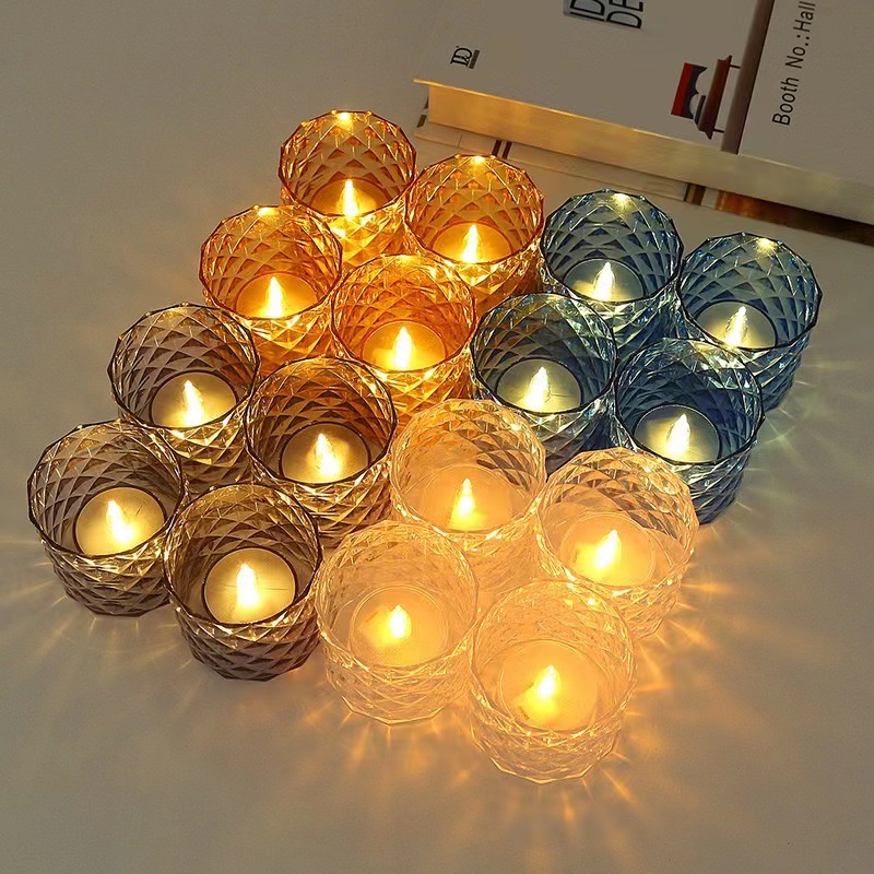 Lámpara de vela transfronteriza LED taza de cera de té taza de vidrio luminoso iluminación taza de cristal accesorios de mesa estilo europeo