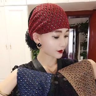 Lace Turban Fashion Gold-Stamped Hat Headscarf Headband with Back Flower to Cover Gray Hair Home Lace Hat Cross-Border Shipping
