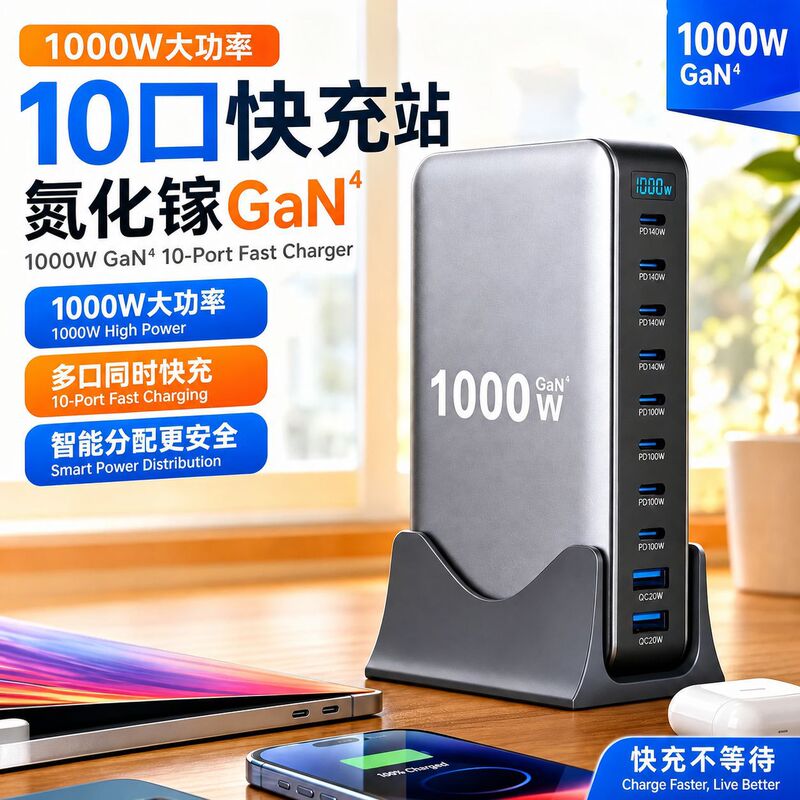 New 1000W High-Power Charging Station Gallium Nitride Multi-Port Charger Mobile Phone Fast Charging Head High-Power Charging Station