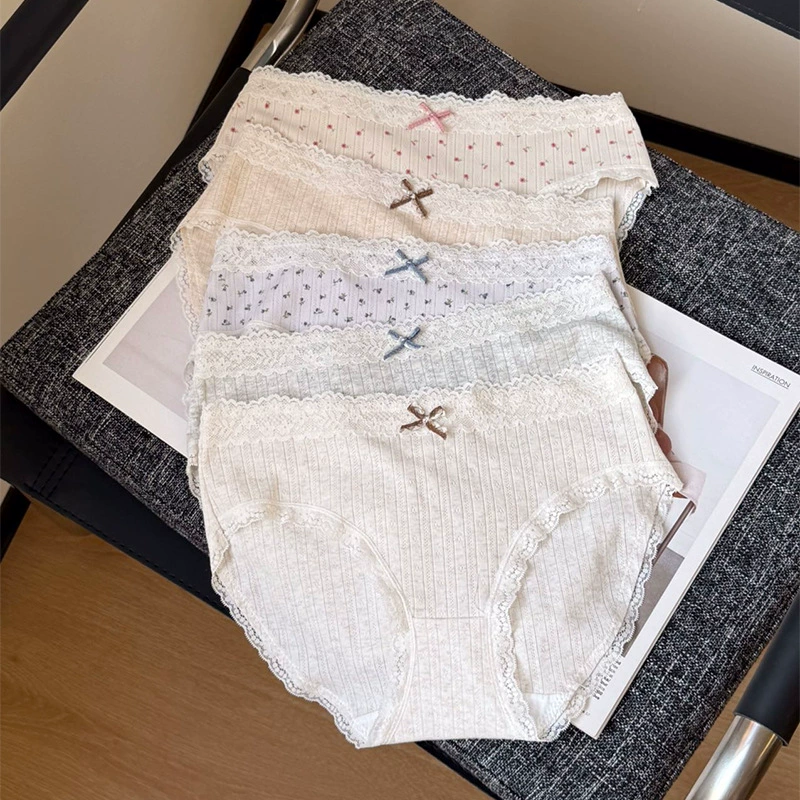 Пасторальный комфорт хлопок свежий кружевной трусики хлопчатобумажный киоск девичья средняя талия бедра цветочный трусы 2503K