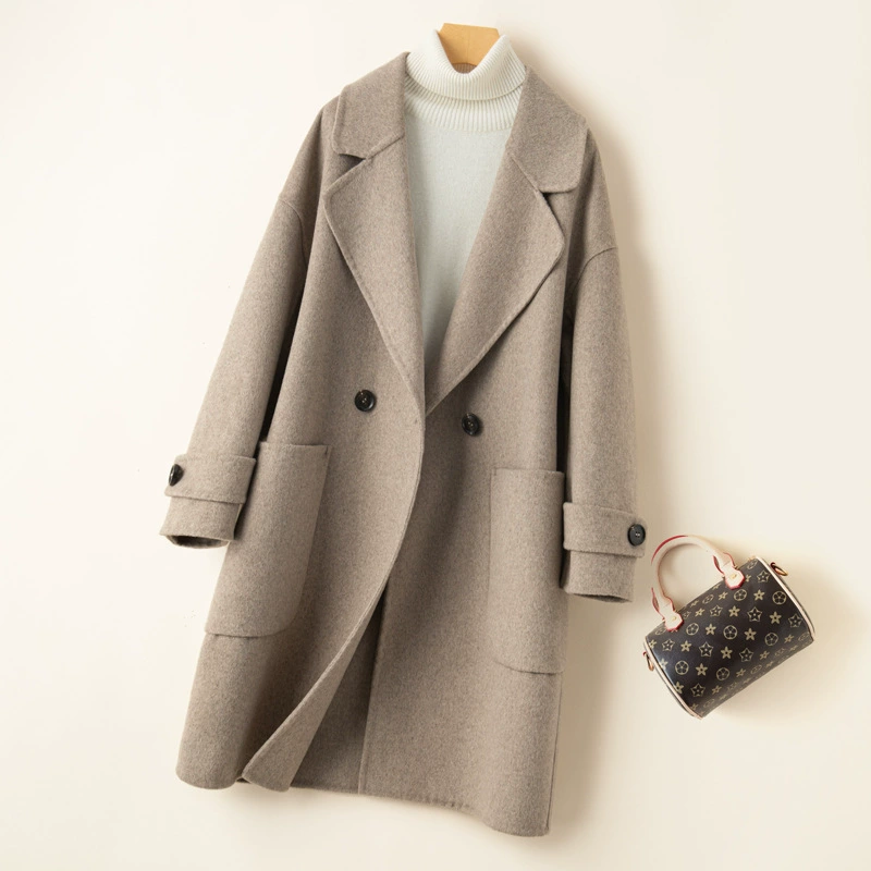 Autumn Double-Sided Wool Overcoat - Long Coat, Mid-Length, Korean Style, 1.2 kg, 58x43x3 cm