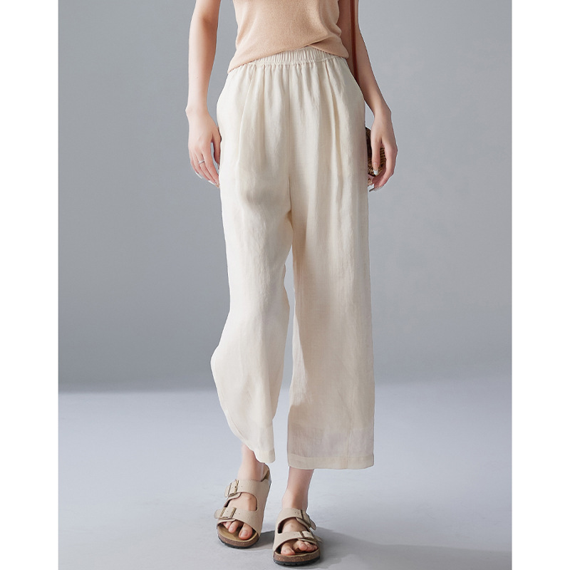 Counter Quality 2025 Summer New Loose Slimming High Waist Commuter 100 Ramie Cropped Casual Wide Leg Pants for Women