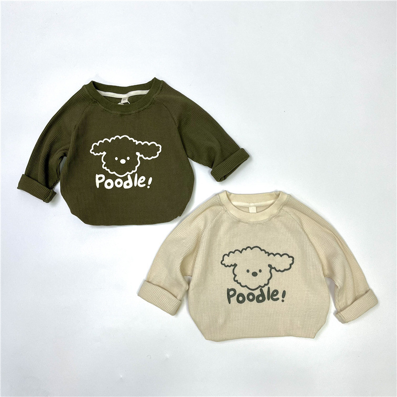 Children's Korean Style Waffle Long Sleeve Base Shirt 2023 Kids Spring Outfit Unisex Kids Spring Base Shirt Cartoon T-Shirt