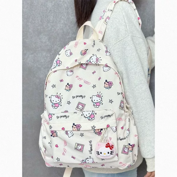 Cross-Border Japanese-Style Ins Cute Cartoon Kt Cat Backpack for Junior High School Students and College Students, Large Capacity for Girls