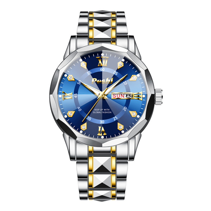 Douyin Live Explosiva Reloj para hombre Impermeable Luminoso Calendario dual Business Gold Watch Reloj de cuarzo para hombre