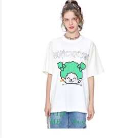 夏季新款头像烫钻字母印花卡通短袖T恤男女同款休闲半袖上衣X034