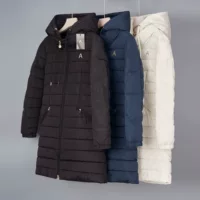 Зимняя теплая стеганая длинная пуховик, Slim fit, средней длины