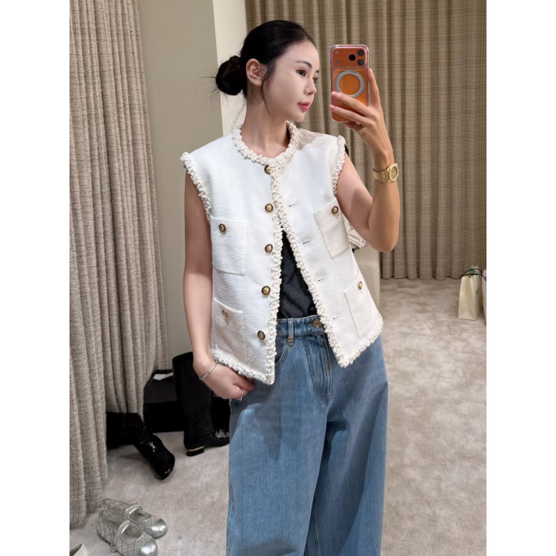 Shenzhen Nanyou~26 New Product: Women's White Tweed Sleeveless Vest in Chanel Style