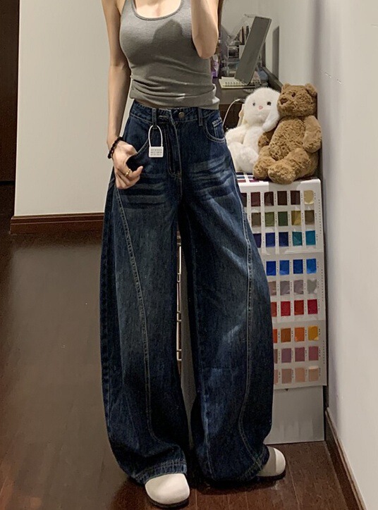 美式弯刀裤女秋款高个子牛仔2025新款垂感复古蓝工装高腰提臀秋款|undefined