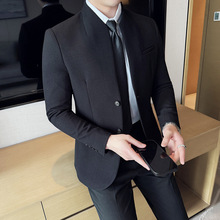 春秋新款华夫格新中式立领西服男士商务休闲西装外套DX37