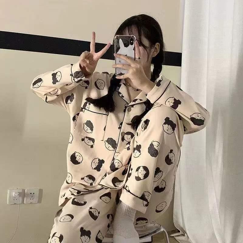 2025 otoño nuevo estilo pantalones de manga larga lindo pijamas de perro pequeño japonés suelto traje de servicio a domicilio casual primavera