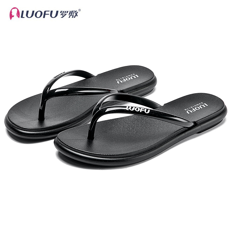 Rofu flip-flops verano de las mujeres al aire libre negro flip-flop antideslizante baño Baño playa madera contrachapada zapatos de natación