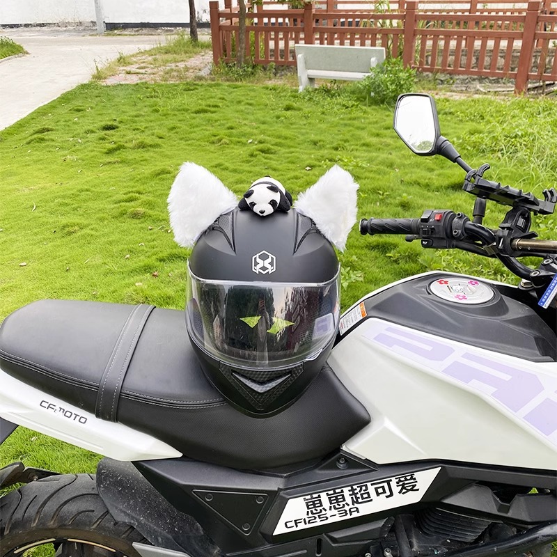 Universal 3D Pure White Cat Ear Helmet Decoration Motorcycle Helmet Accessories (Auto Parts and Accessories) - 3d-pure-white-cat-ears-no-tail-no-panda-no-helmet
