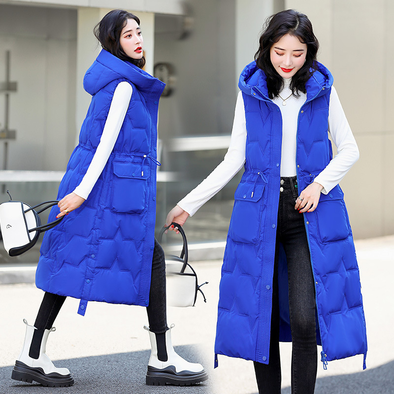 2026 Autumn/Winter Thickened Hooded Long Cotton Vest Coat for Women, Korean Style Slim Fit Over-The-Knee down Cotton Vest Trend