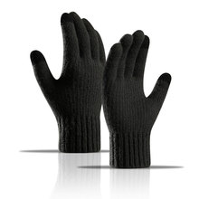 加工定制跨境秋冬季保暖針織純色通用觸屏手套羊駝絨加絨分指手套