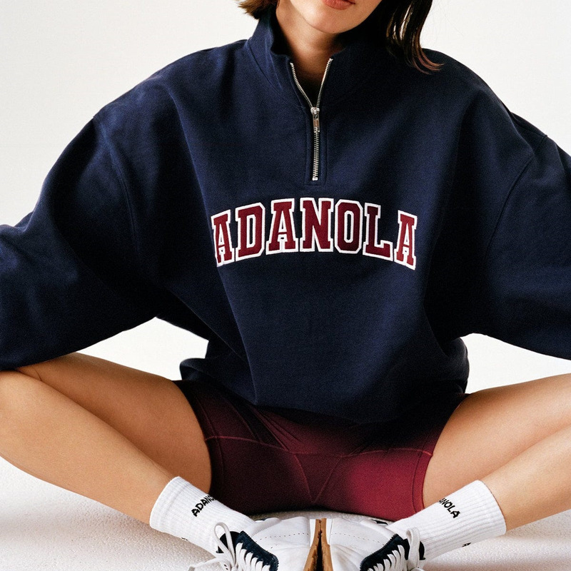 In-Stock Correct Version of Nanyou High-End Kendall Jenner Style Zip-Up Half-High Collar Sweatshirt with 3D Letter Embroidery for Women In-Stock Correct Version of Nanyou High-End Kendall Jenner Style Zip-Up Half-High Collar Sweatshirt with 3D Letter Embroidery for Women