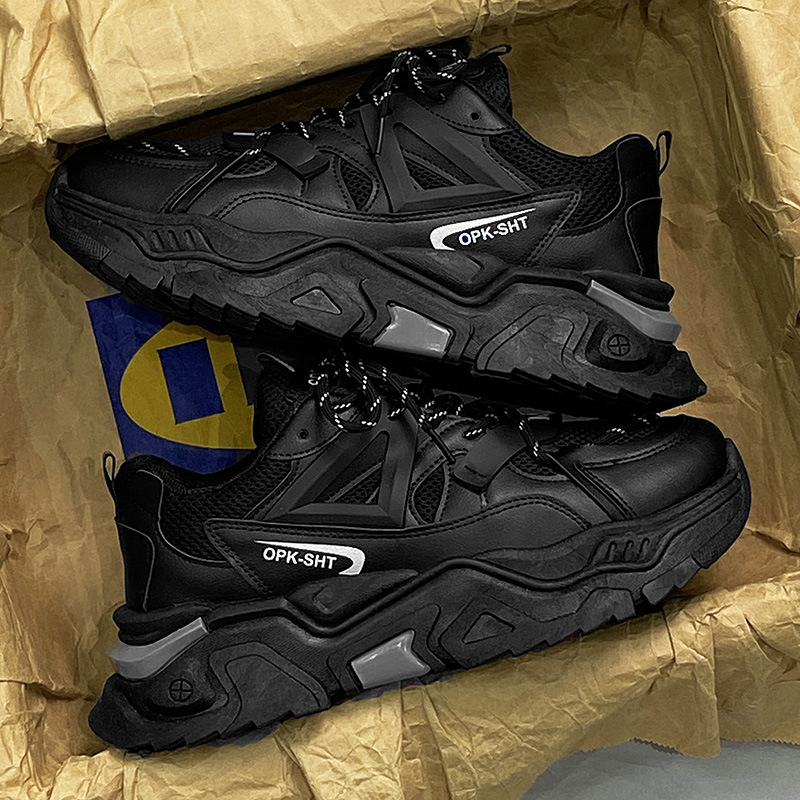 Trendy Men's Shoes Winter Youth Mesh Sneakers Running Boys' Trendy Brand Black Warrior Dad Shoes Height Increasing