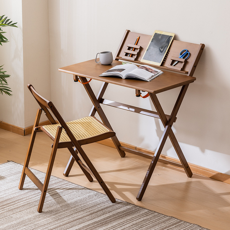 Children's Study Table Folding Desk Liftable Writing Desk and Chair Set Bamboo Solid Wood Primary School Student Homework Desk Class Table