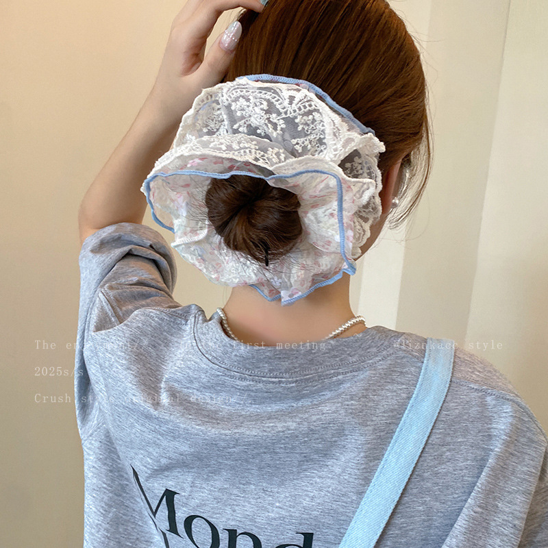 韩版甜美蕾丝花边网纱小碎花大肠发圈2025新款发绳扎头高级感头绳|undefined